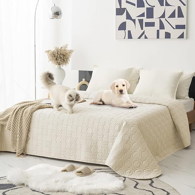 Tcksstex Waterproof and Anti-Slip Dog Bed Cover and Pet Blanket Sofa Pet Bed Mat ，car Incontinence Mattress Protectors Furniture Couch Cover for Most Cats Dogs, Pets（68x82- Ivory）