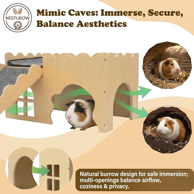 Guinea Pig Hideout Cave House - Natural Rock-Style Small Animal Hideaway for Guinea Pigs & Rabbits, Extra Large Indoor Habitat with Waterproof Liner Included, Chew Proof（Tunnel Style）