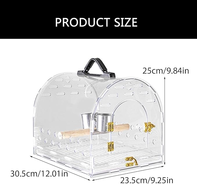 Acrylic Travel Cage for Bird with Feeding Cups and Standing Perch Ventilation Carriers Clear Cage for Outdoor Bird Carriers Birdcage