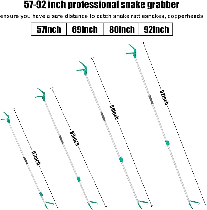 92" Extendable Snake Grabber Reptile Tongs Rattle Snake Catcher Wide Jaw Handling Tool with Lock and Comfortable Grip