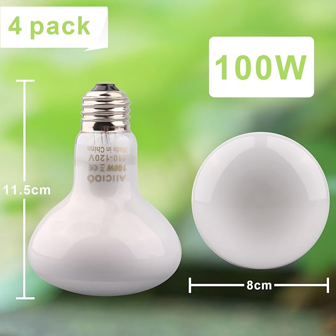 Aiicioo Reptile Basking Light Bulb - 100W Reptile Heat Lamp Basking Bulb Incandescent Light Bulb for Bearded Dragon Turtle Hermit Crab Gecko Lizard Daylight 4 Pack