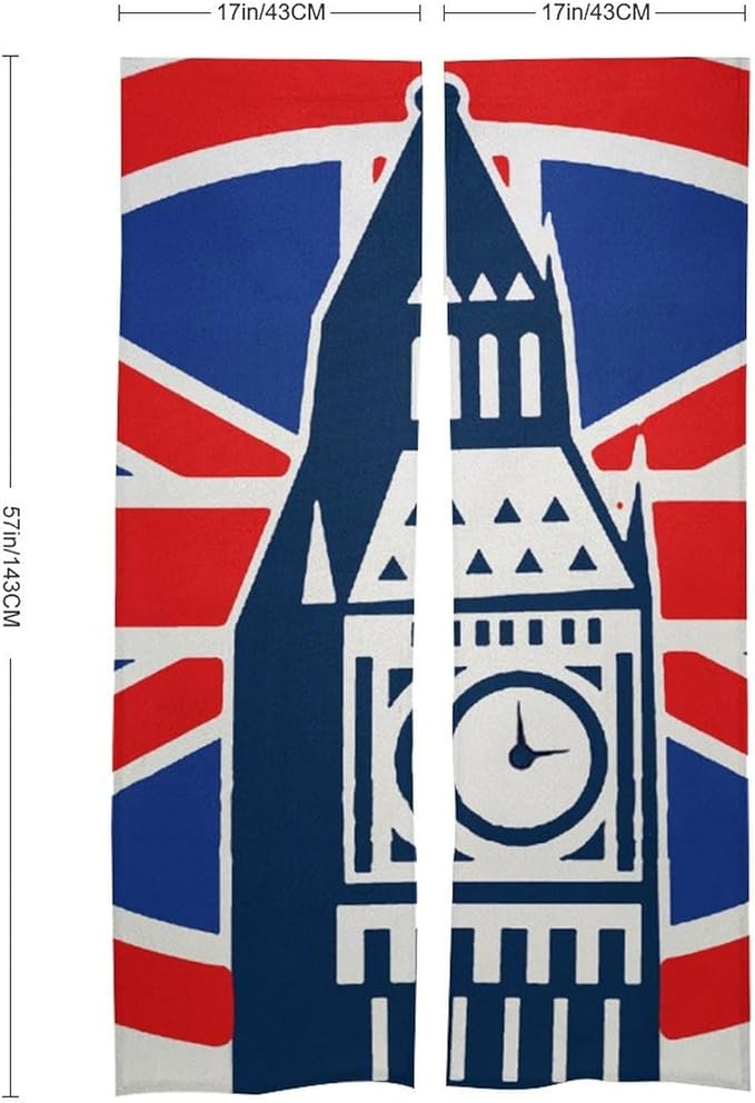 London Big Ben British Union Jack Flag Light Blocking Door Curtain, Suitable for Bedroom Entrance