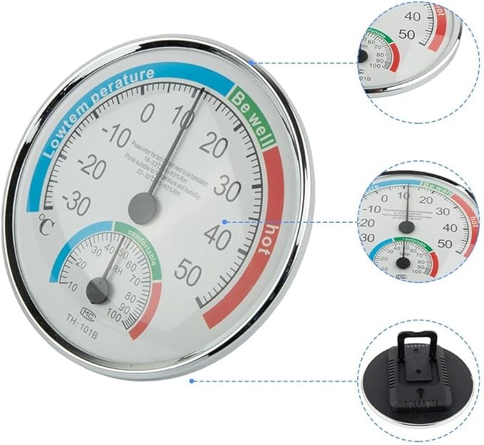 Analogue Room Climate Monitor with Temperature Humidity Gauge for Wall Mount or Stand, Indoor Use in Bathroom Sauna Nursery Bedroom Terrarium Reptile(1pcs)