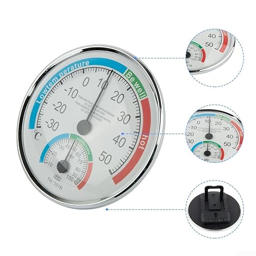 Analog Thermometer Hygrometer for Indoor Room Climate Control, Wall Mount or Stand Device with Comfort Display, No Battery Required for Home Office Greenhouse Sauna Terrarium, White(1pcs)