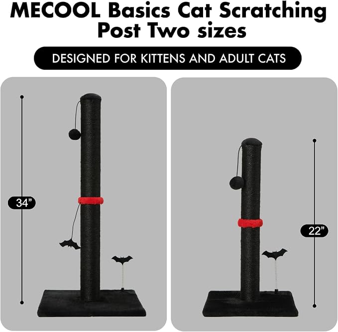 MECOOL Cat Scratching Post Premium Sisal Scratch Posts with Hanging Ball Vertical Scratcher for Indoor Cats and Kittens,Black - Image 6