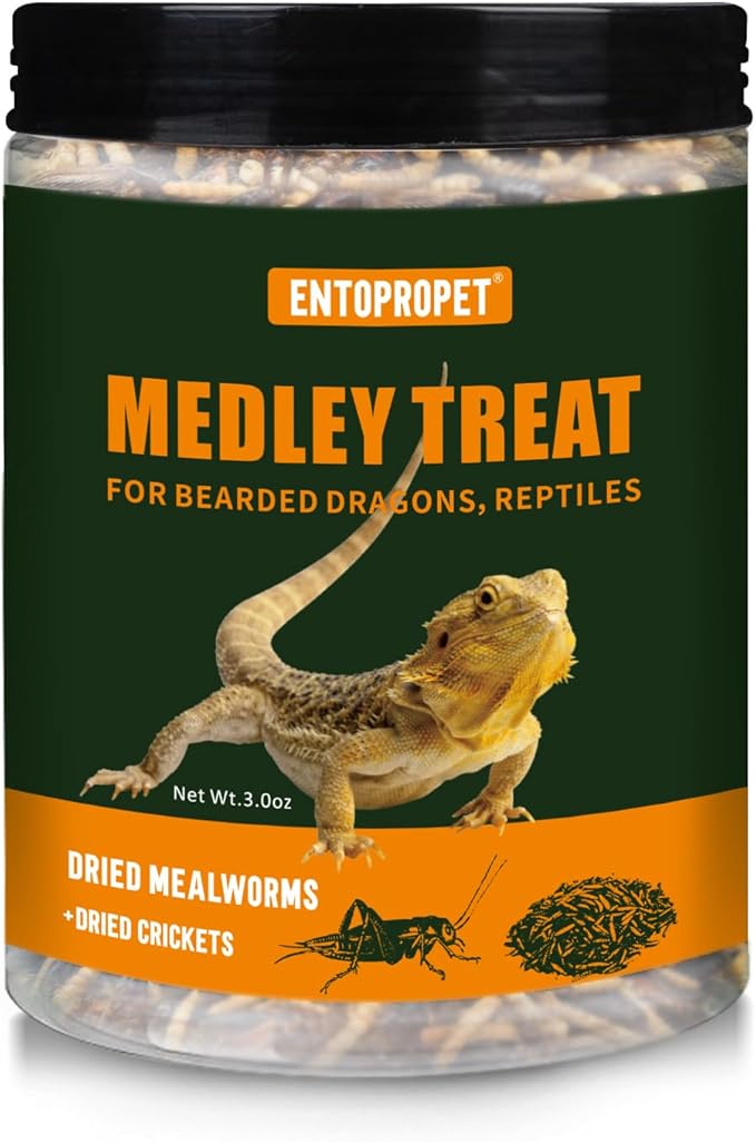 Dried Mealworms and Dried Crickets - Higher in Calcium and Richer in Protein-A Premium Medley Treat Food for Bearded Dragons,Turtle, Birds & Tropical Fish, 3oz