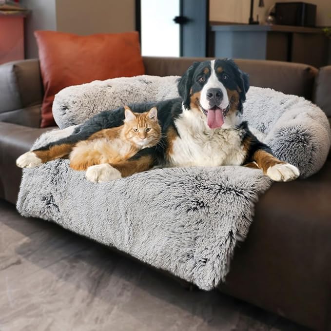 Tinaco Calming Dogs/Cats Bed Mats, Dog Pad Washable Removable Couch Cover, Plush Long Fur Mat for Pets, Waterproof Lining, Perfect for Small, Medium and Large Dogs and Cats (Gradient Gray, 59"x39")