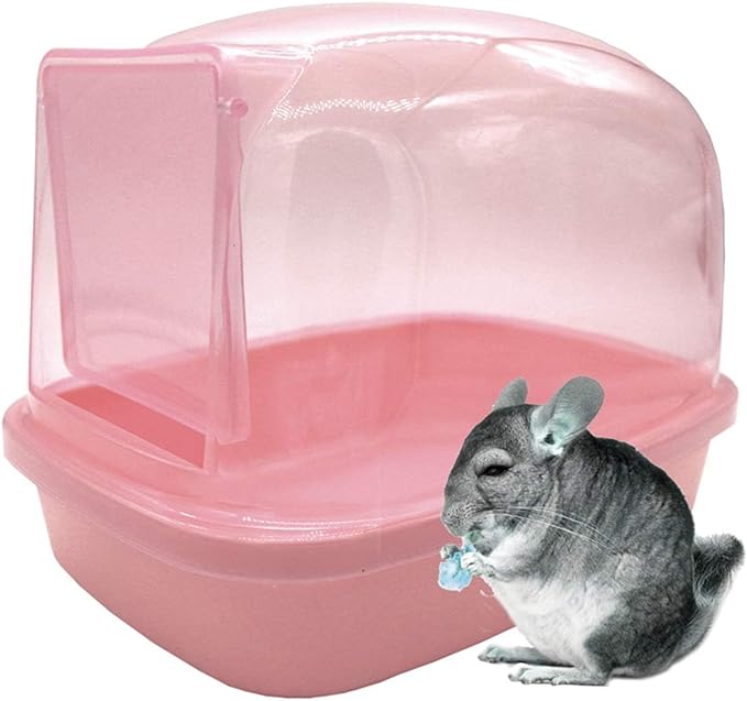 kathson Hamster Sand Bath Container Dwarf Hamster Dry Bathroom Chinchilla Sauna Toilet Plastic Sand Bathtub Sand Box Ideal for Guinea Pig Gerbil Hedgehog Squirrel and Other Small Animals (Pink)