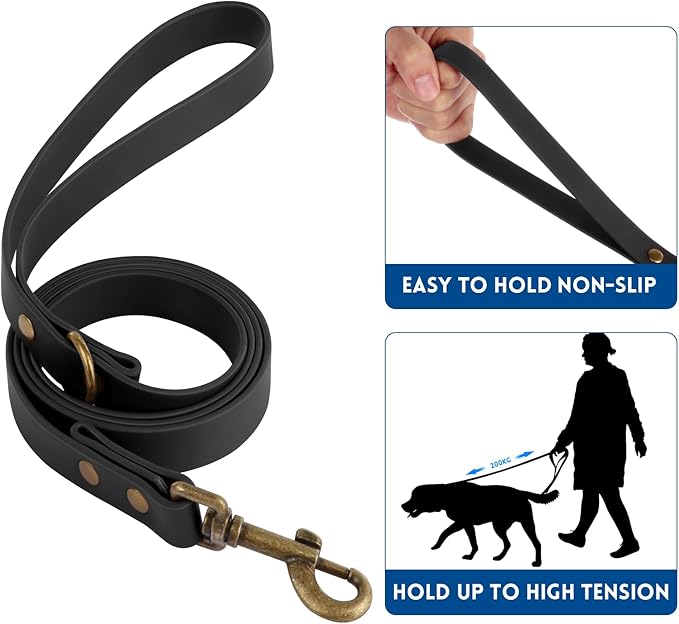 Wisedog Waterproof Dog Collar and Leash Set, Adjustable Puppy Collar with Cute Tag 4FT Dog Leash with Poop Bag for Small Medium Large Dogs (S, Black)