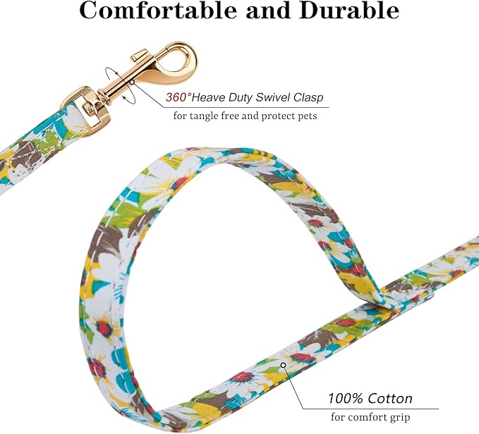 CHEDE No Pull Floral Pattern Dog Harness- Lightweight and Soft Harness, Adjustable Small Dog Harness and Leash Set, with Dog Leash, Suitable for Puppy Small and Medium-Sized Dog