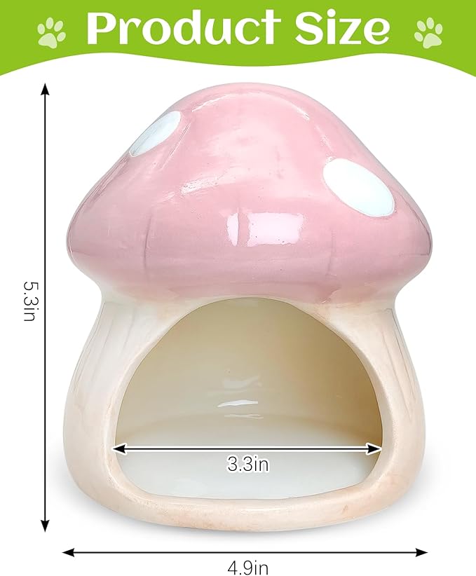 BNOSDM Ceramic Hamster Hideout Cute Mushroom Shape Hamster House and Habitat Cool Hamsters Hide Suitable for Syrian, Mice, Dwarf Hamsters, Gerbils (Pink)