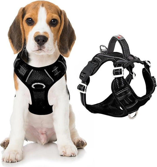 BARKBAY Dog Harness No Pull with ID Tag Pocket - Heavy Duty, Reflective, Easy Control for Large Dogs(Black,M)