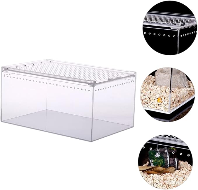 POPETPOP Reptile Breeding Box, Reptile Feeding Container Aquarium Breeding Tank Transparent Feeding Box Terrarium Habitat for Snake Turtle Lizards（7.86X5.89X3.93in）