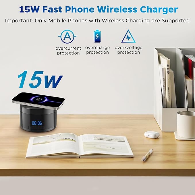 Smart Security Camera - 1080P Indoor Cameras for Home Security - Pet/Dog Camera with Motion Tracking - 15W Fast Phone Charger - Digital Clock