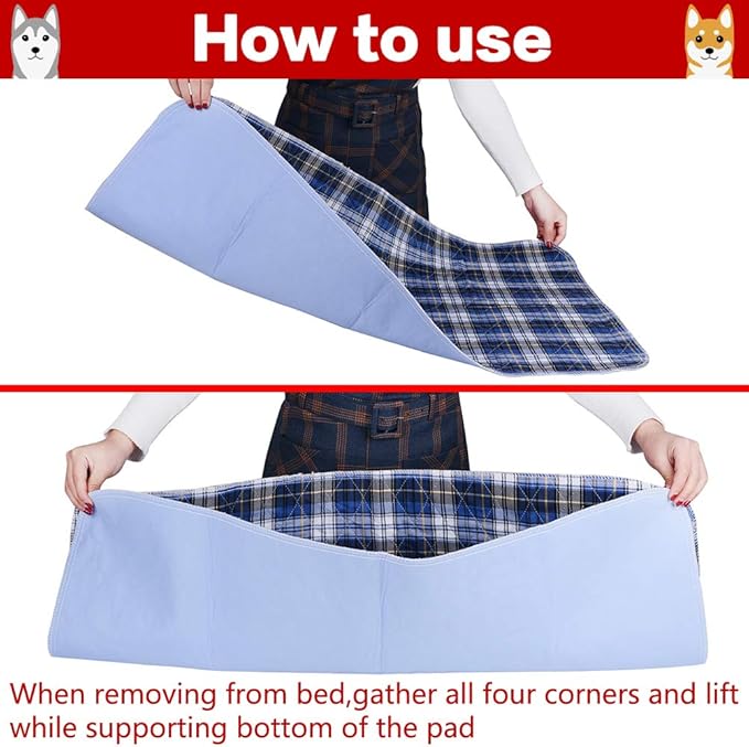 KOOLTAIL Washable Pee Pads for Dogs - Waterproof & Non-Slip Plaid Puppy Potty Training Pads, Reusable Whelping Pads, Dog Food Feeding Mat, 36"x41"