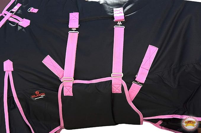 Black with Pink Trims 66 Inch HILASON 1200D Winter Waterproof Poly Horse Turnout Blanket Belly Wrap