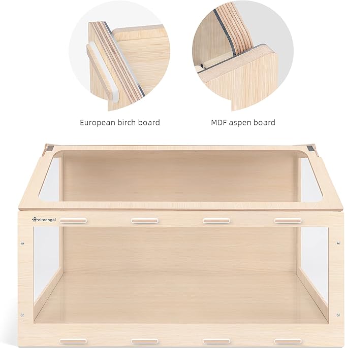 Niteangel Vista Hamster Cage W/Oblique Opening Cage Door - MDF Aspen Small Animal Cage for Syrian Dwarf Hamsters Degus Mice or Other Similar-Sized Pets (Small - 32.9 x 17.2 x 21.1 inches, Burlywood)