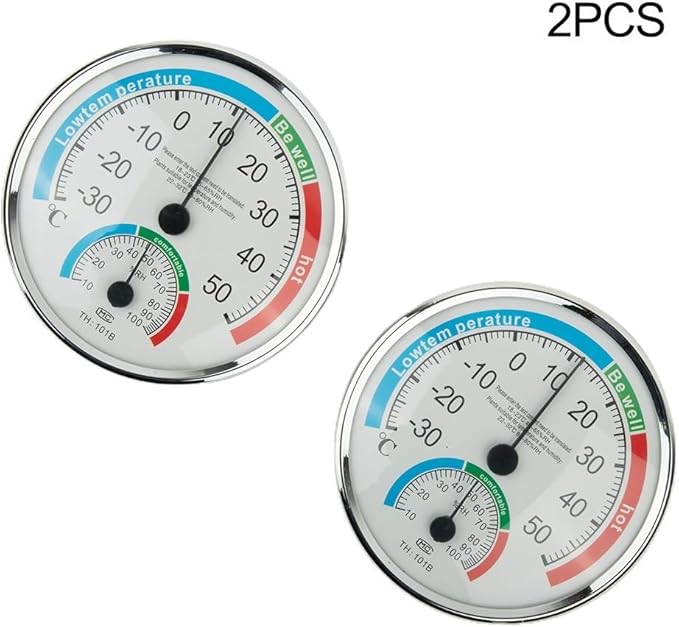 Analogue Room Climate Monitor with Temperature Humidity Gauge for Wall Mount or Stand, Indoor Use in Bathroom Sauna Nursery Bedroom Terrarium Reptile(2pcs)