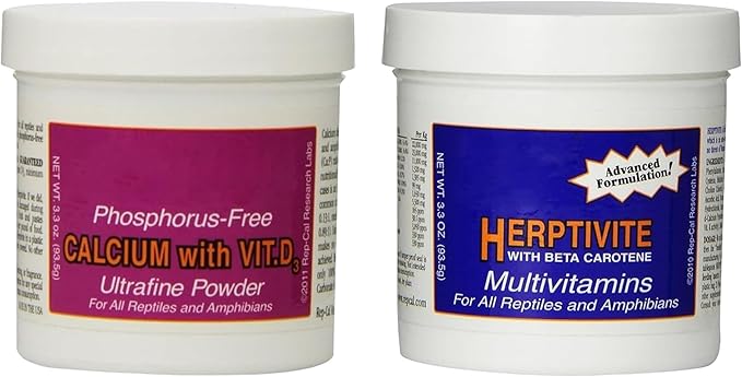 Reptile Calcium with D3 3.3 oz. Herptivite multivitamin 3.3 oz. for Reptiles and Amphibians, with Microfiber Cleaning Cloth (Herptivite multivitamin for Reptiles, Ultrafine Calcium Powder with D3)