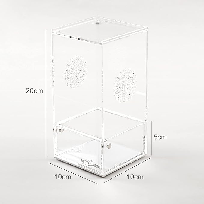 REPTI ZOO Acrylic Reptile Terrarium, Full View Acrylic Jumping Spider Enclosure 4" x 4" x 8", Vertical Feeding Box for Small Reptiles and Invertebrates, Mantis, Spider, Cricket, Tarantula