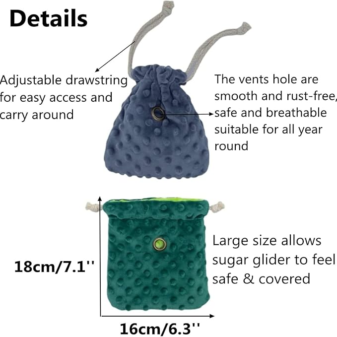 2 Pack Sugar Glider Bonding Pouch - Soft Sleeping Pouch with Breathable Vent & Drawstring Portable Travel Bag Small Animal Carrier for Sugar Glider Squirrel Hamster Rats Hedgehog Bird Parrot (2 Pack)