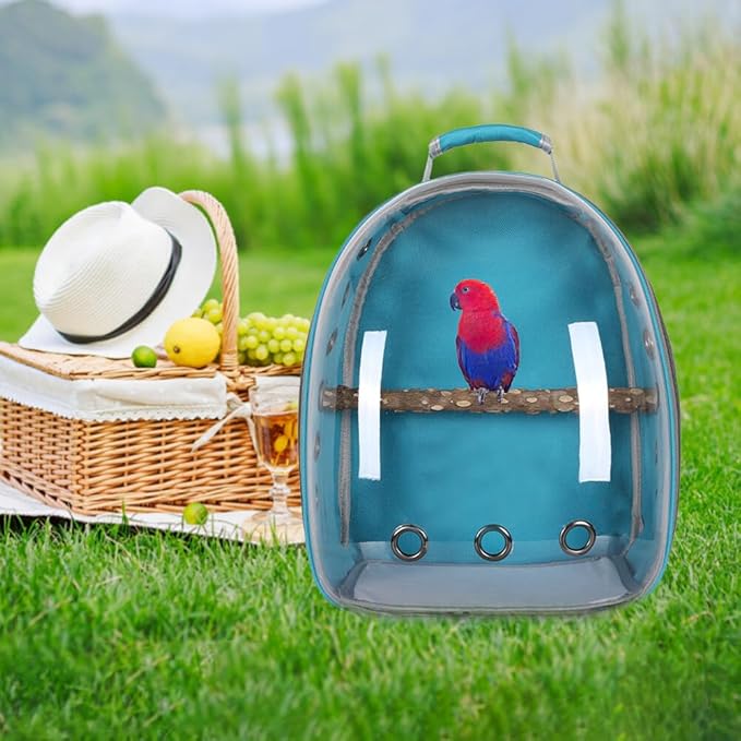 Parrot Backpack with Wooden Perch Standing Bird Carrier Cage, Carrier Shoulders Bag for Pet Birds Magpies Outing Travel (Pink)