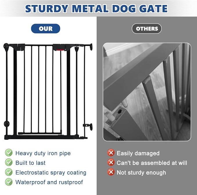 AGESISI Freestanding Dog Gates with Door Walk Through, Extra Wide Doggy Door 125" W x 29" H Pet Gate Safty 5 Panels Dog Fence for Stairs, Doorways