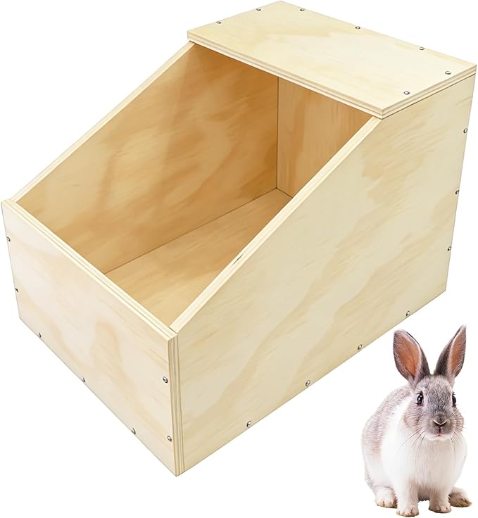 Wooden Rabbit Nesting Box, Small Animal Hutch Hideout, Breeding Shelter & Burrow Den Alternative for Rabbits, Guinea Pigs, Chinchillas or Other Small Pets(16x11x11 in)