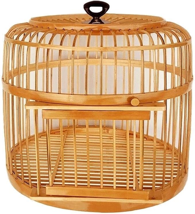 Handmade Bird Cages Retro Bamboo Travel Bird Carrier Parrot Home Villa Suitable for Bird Breeding, Brown,Natural，Natural