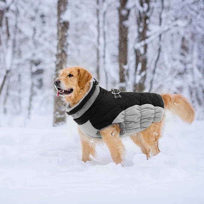 Lelepet Dog Coat Warm Dog Winter Coat Waterproof Dogs Jacket with Harness Built in Reflective Pet Fleece Vest Zip-Up Cold Weather Coats for Large Dogs Turtleneck & Windproof Coats Pitbull Black 2XL