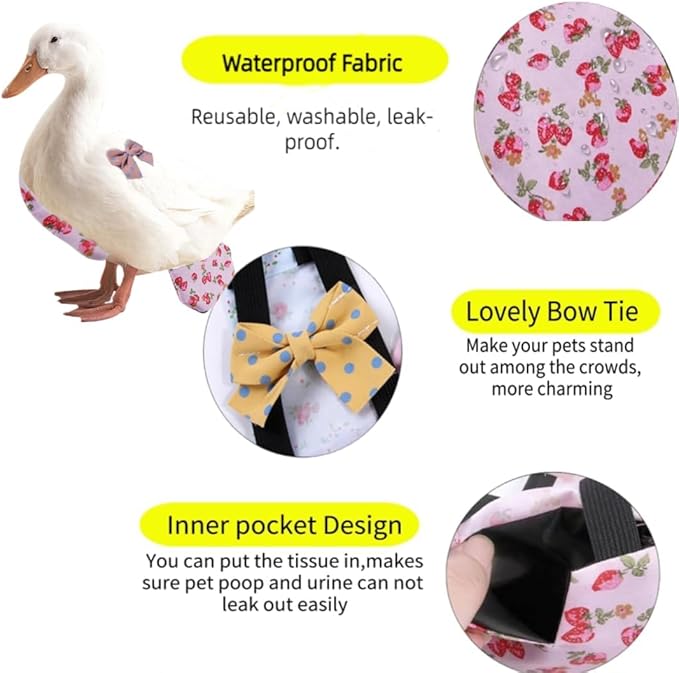 MANON ROSA Chicken Diapers Bantam Hens - Reusable 6-Piece Set with Bow Ties Poultry Nappies Washable Waterproof for Geese Pet Ducks Silkie(6D20P L)