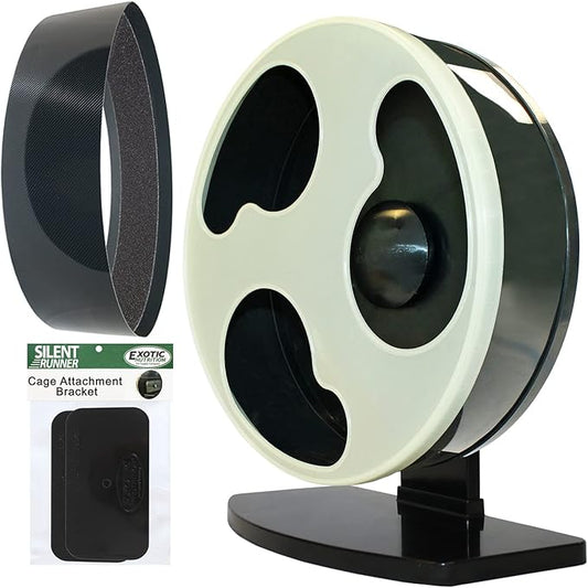Silent Runner Glow Wheel + Sandy Track + Cage Attachment - Glow in The Dark Pet Exercise Wheel - Sugar Gliders, Hamsters, Rats, Mice, & Other Nocturnal Animals