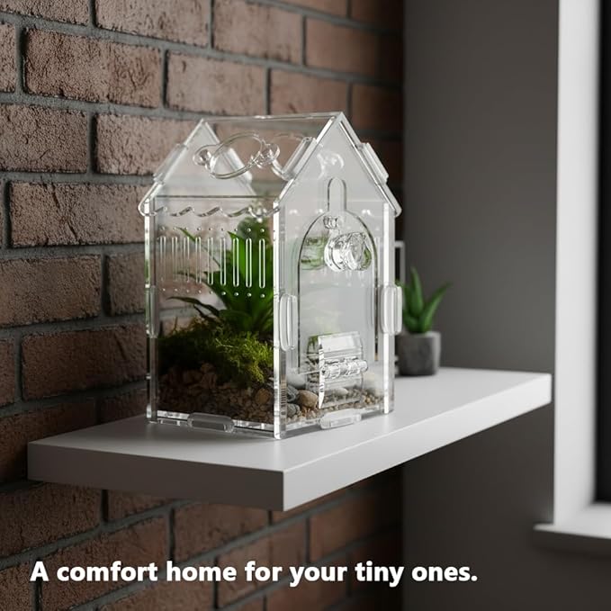 Jumping Spider Enclosure 3.15"×3.15"×5.6" - Magnetic Front Opening Acrylic Terrarium with Ventilation, Escape-Proof Habitat for Tarantulas, Mantis & Small Reptiles, No-Tool Easy Assembly