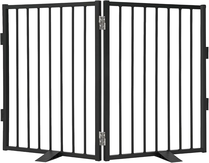 Snagle Paw Full Metal Freestanding Dog Gate,Indoor Pet Gate with Floor Protect Support Feet, 40x32Inches Foldable Dog Fence for Stairs, Hallways and Doorways (32'' H 2 Panel, Black