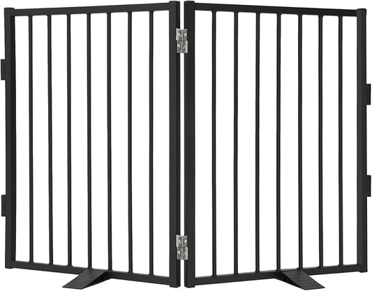 Snagle Paw Full Metal Freestanding Dog Gate,Indoor Pet Gate with Floor Protect Support Feet, 40x32Inches Foldable Dog Fence for Stairs, Hallways and Doorways (32'' H 2 Panel, Black