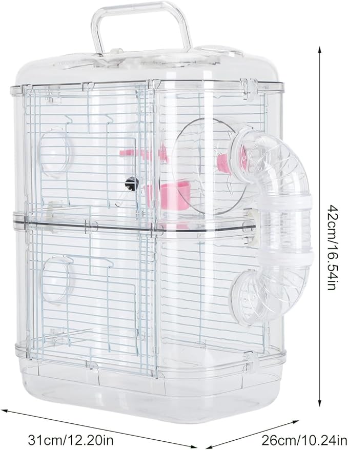 Focket Hamster Cage Small Animal Cage, Enclosure Double Layer Hamster Cages and Habitats Wire Hamster House with Multiple Locking Buckles for Hamsters Mice (2 Layer)