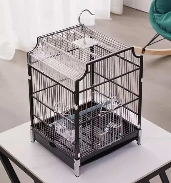 Bird Cage Decorative Bird Cage Hanging Metal Plastic Birdcages House Carrier for Birds Home Decor(Black)