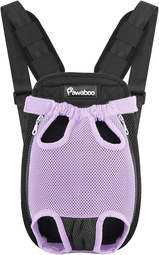 Pawaboo Pet Carrier Backpack, Adjustable Pet Front Cat Dog Carrier Backpack Travel Bag, Legs Out, Easy-Fit for Traveling Hiking Camping for Small Medium Dogs 5-8lbs, Medium Size, Purple