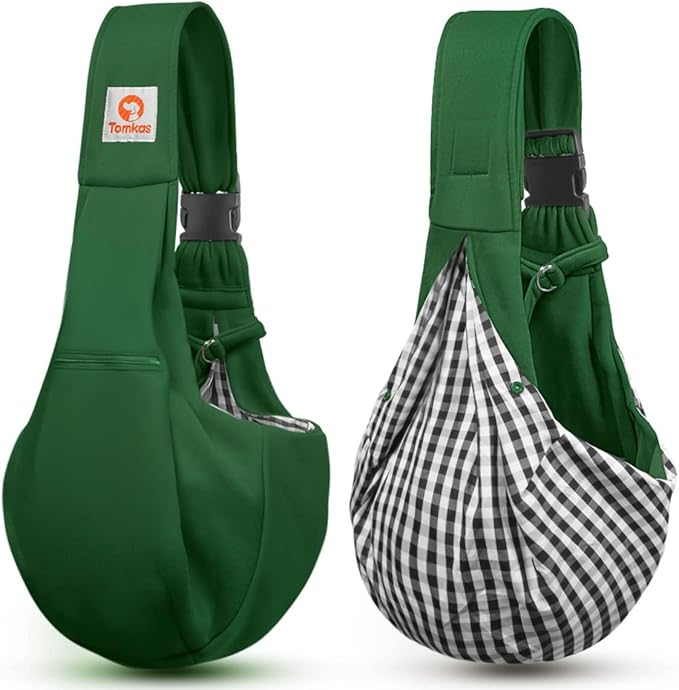 Tomkas Small Dog Sling Carrier - Zipper Pocket & Adjustable Strap & Zip Pocket - for 3-10 lbs Pets (Emerald Green, M - Zipper Pocket & Adjustable Strap)