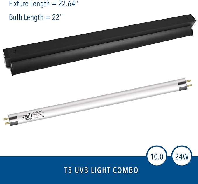 T5 UVB Reptile Light Fixture Kit – 24W High-Output 10.0 UVB Bulb for Bearded Dragons, Turtles & Lizards – Liner UVA/UVB Lighting for Basking & Vitamin D3 Synthesis