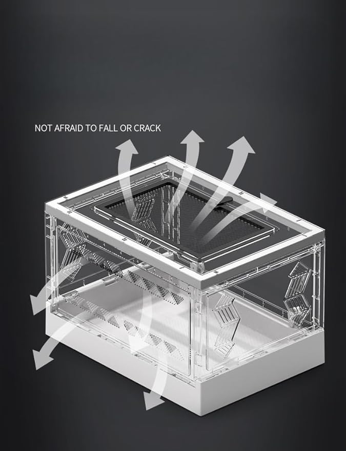 Large Portable Reptile Tank with Multi-Observation Perspective Foldable and Bottom Pulley, Ideal Habitat for Gecko, Frog, Spider and so on (White Extra Large)