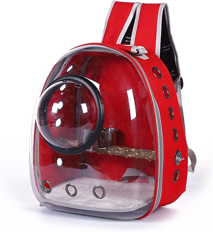 Bird Cage Lightweight Bird Carrier Backpack Travel Cage Birds Breathable Transparent Space Capsule Birdcage,Red