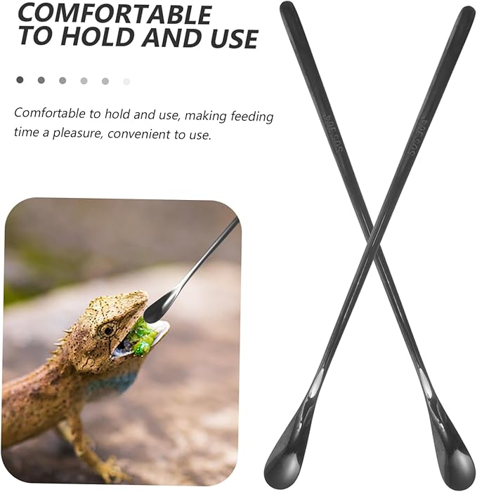 HANABASS 2pcs Stainless Steel Reptile Feeding Spoon Small Pet Food Scoop for Lizards Reptiles Easy Clean Portable