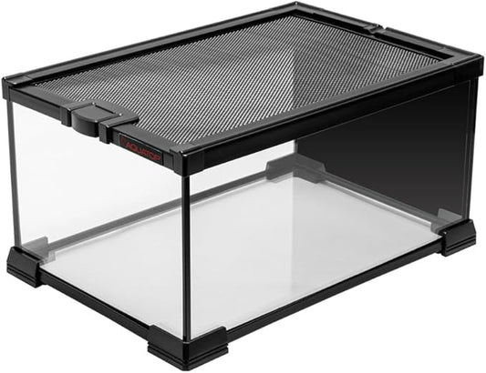 Aquatop 2.5 Gal Stackable Small Pet Terrarium - Durable Clear Glass Tank with Removable Ventilated Mesh Top for Reptiles, Arachnids, and Amphibians, RT-2.5