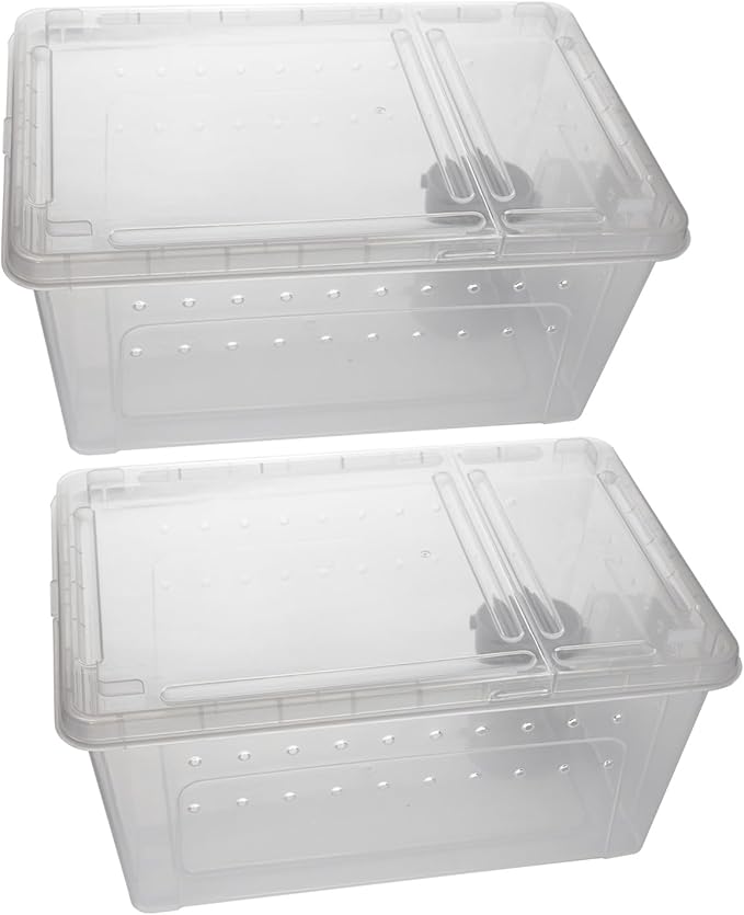 OMEM Portable Reptile Terrarium Habitat for Mini Pet Houses Breathable Holes Stackable Container (2PCS-L)