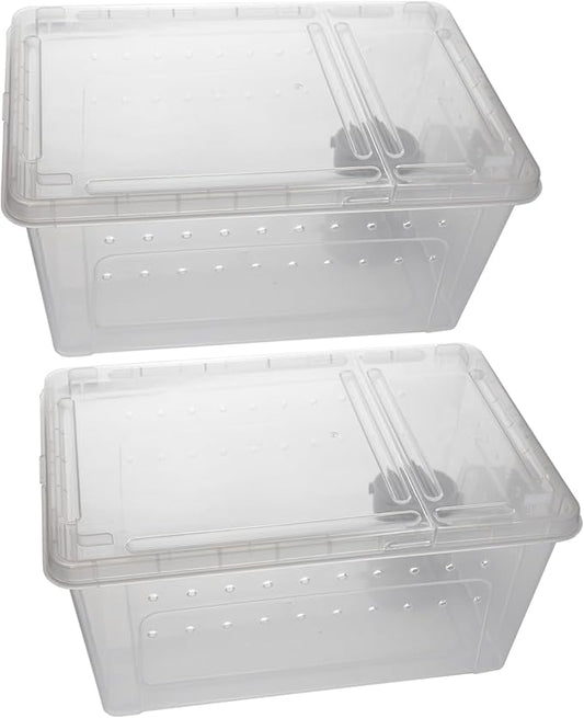 OMEM Portable Reptile Terrarium Habitat for Mini Pet Houses Breathable Holes Stackable Container (2PCS-L)
