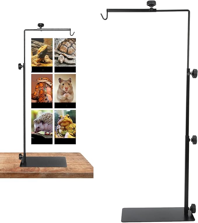 Adjustable Reptile Heat Light Stand, Reptile Lamp Stand with Card Slot Design, Metal Terrarium Basking Lamp Holder for Lizards Turtles Snakes Amphibians