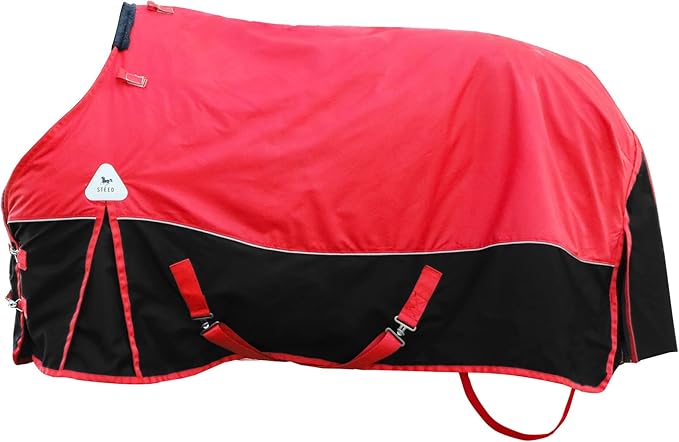 Surcingle Turnout Blankets for Horse,1680D Winter Horse Blanket, 300g / 14oz Warm Filling Liner, Medium Weight Waterproof, Red Horse Blanket for Real Horses,Warm US78 in(EU 145 cm)