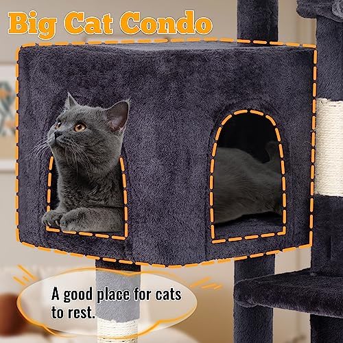 FDW 37.8" Cat Tree Tower | Dark Gray | Multi-Level Indoor Activity Center - Image 5