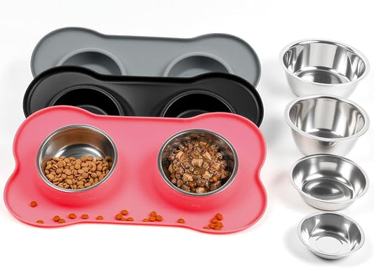 Conlun Dog Bowls with Non-Slip Silicone Mat, Spill Proof Large Food & Water Bowls Set, Easy Clean Dog Food Dish, Dishwasher Safe, Suitable for Dogs Cats Pet Under 90lbs, Large, Pink